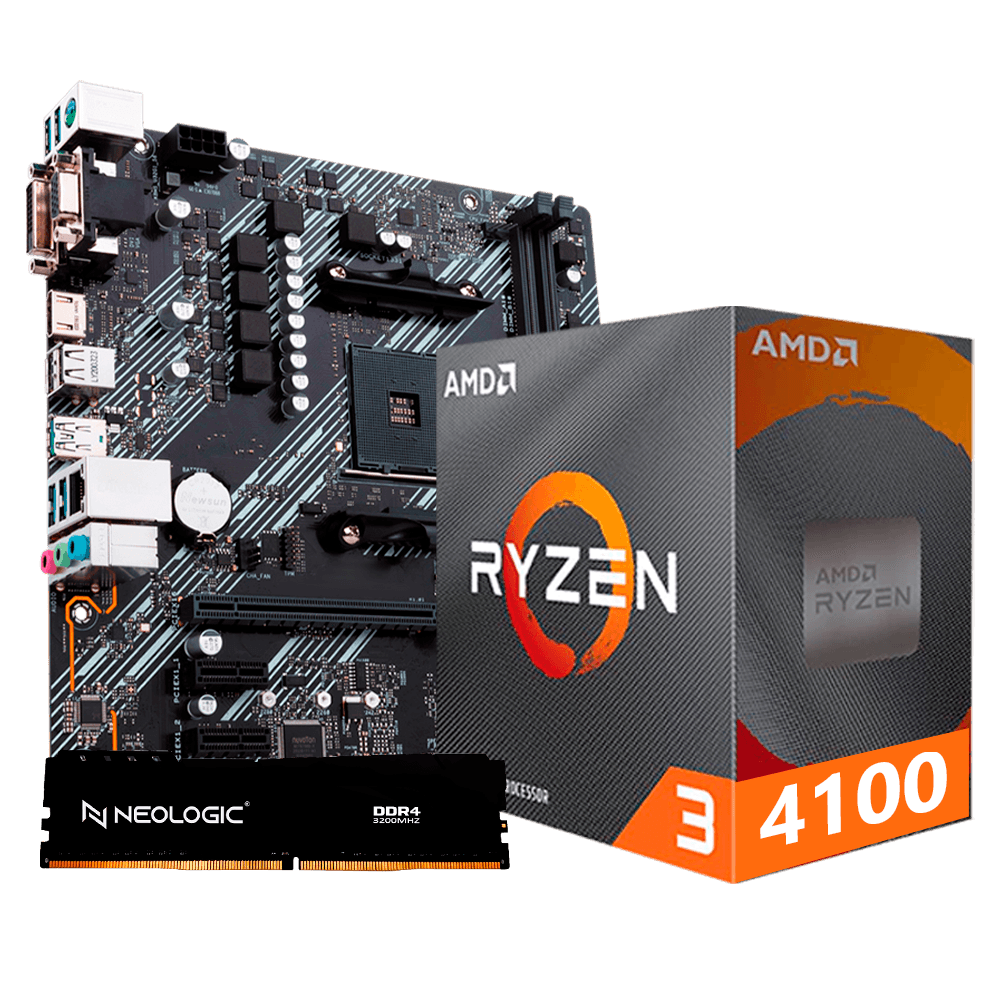 Kit Upgrade AMD Ryzen 3 4100, Placa Mãe A320M, 8GB DDR4, Neologic - NLI84717