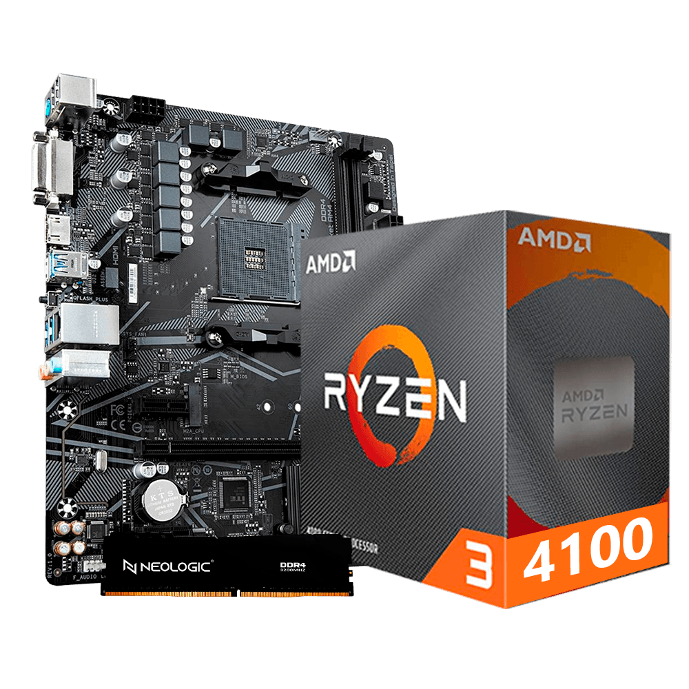 Kit Upgrade AMD Ryzen 3 4100, Placa Mãe A520M, 8GB DDR4, Neologic - NLI84719