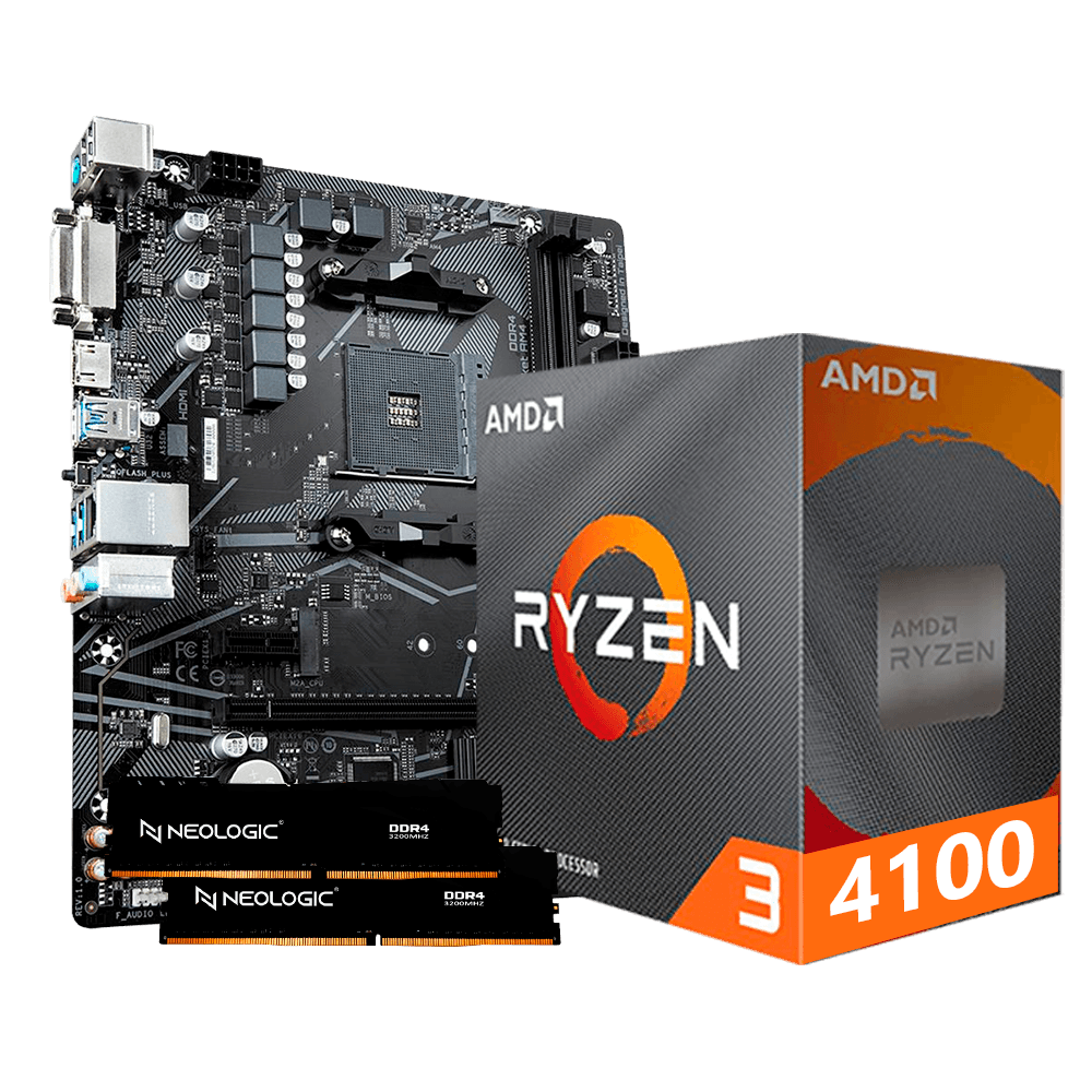 Kit Upgrade AMD Ryzen 3 4100, Placa Mãe A520M, 16GB DDR4, Neologic - NLI84720