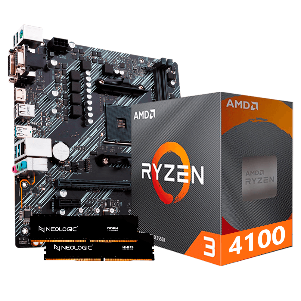 Kit Upgrade AMD Ryzen 3 4100, Placa Mãe A320M, 16GB DDR4, Neologic - NLI84718