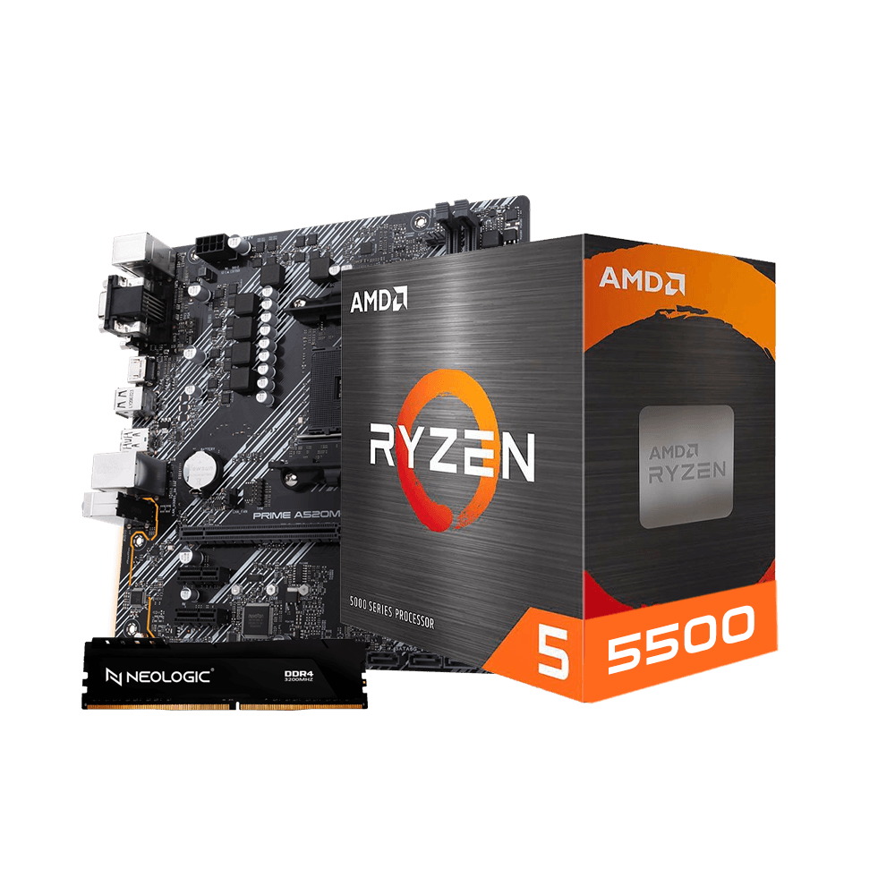 Kit Upgrade AMD Ryzen 5 5500, Placa Mãe A520M 8GB DDR4, Neologic - NLI84566