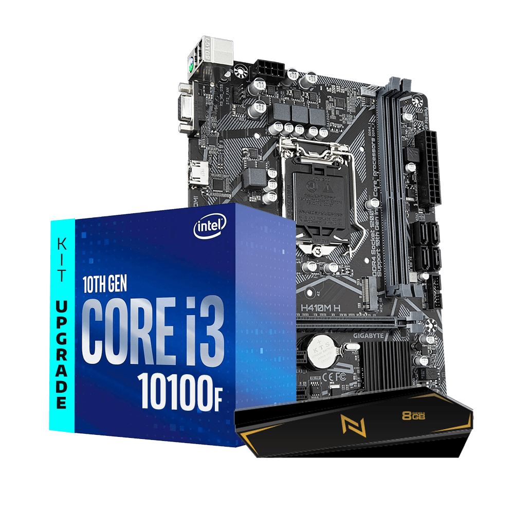 Kit Upgrade Intel Core I3-10100F 3.6ghz, Placa Mae Gigabyte H410M-H Ultra Durable, Memoria Neologic 8GB 3200MHZ, Neologic - NLI83096
