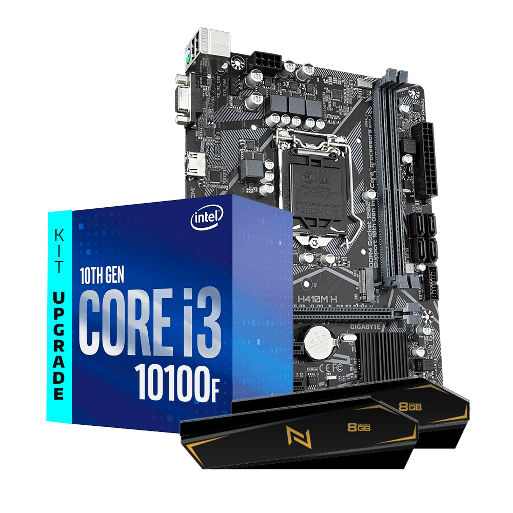 Kit Upgrade Intel Core I3-10100F 3.6ghz, Placa Mae Gigabyte H410M-H Ultra Durable, Memoria Neologic 16GB (2X8GB) 3200MHZ, Neologic - NLI83097