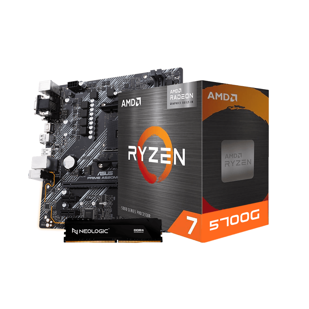 Kit Upgrade AMD Ryzen 7 5700G, Placa Mãe A520M-E Prime Asus, 8GB DDR4, Neologic - NLI84112