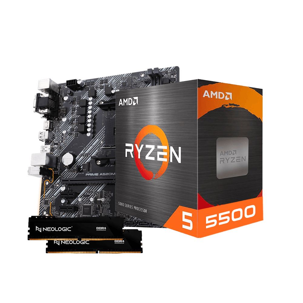 Kit Upgrade AMD Ryzen 5 5500, Placa Mãe A520M 16GB DDR4, Neologic - NLI84568