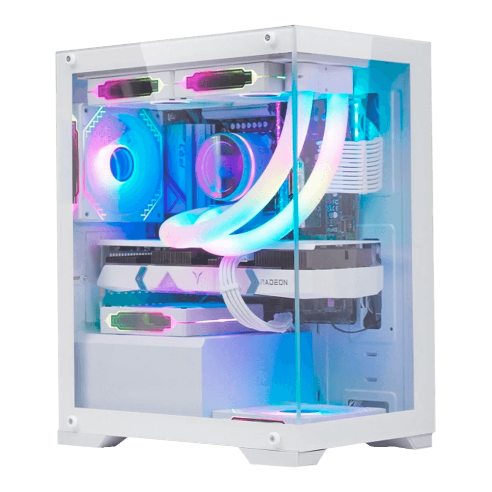 Gabinete Gamer K-mex Aquário Micro ATX Poseidon White CG-W1H5 Lateral Em Vidro Sem Fan