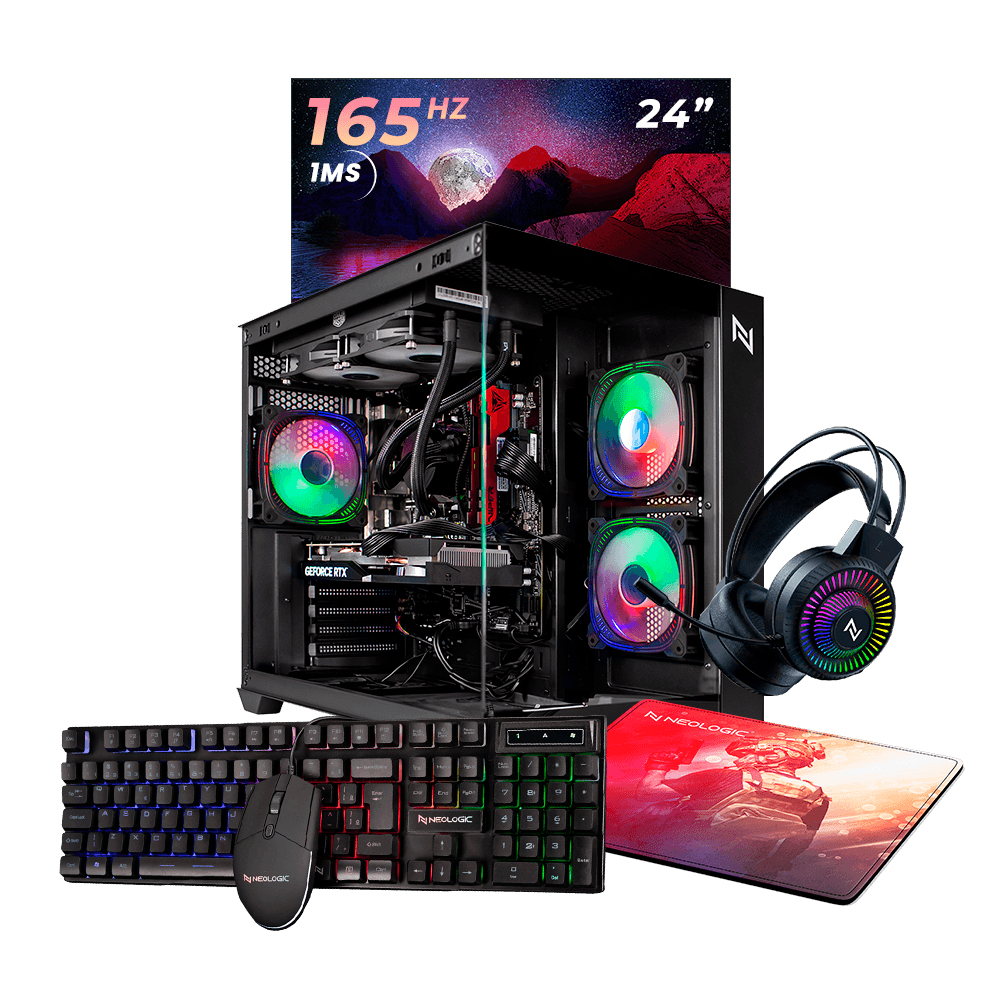 Pc Gamer Completo Intel i5-12400F 16GB 3200MHZ (RTX 3050 6GB) SSD 480GB M.2 NVME, 600w 80 Plus, Monitor 24 165HZ 1MS, Neologic Aquarium - NLI87224